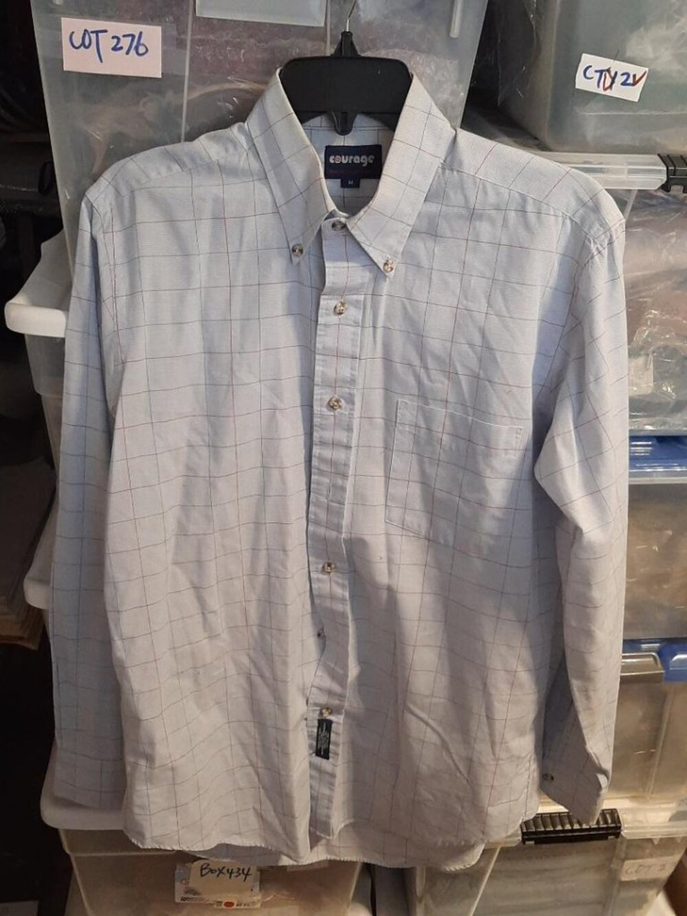 Vintage Courage Men Dress Shirt agle Shirtmaker Light Blue/Red Size M PreLoved